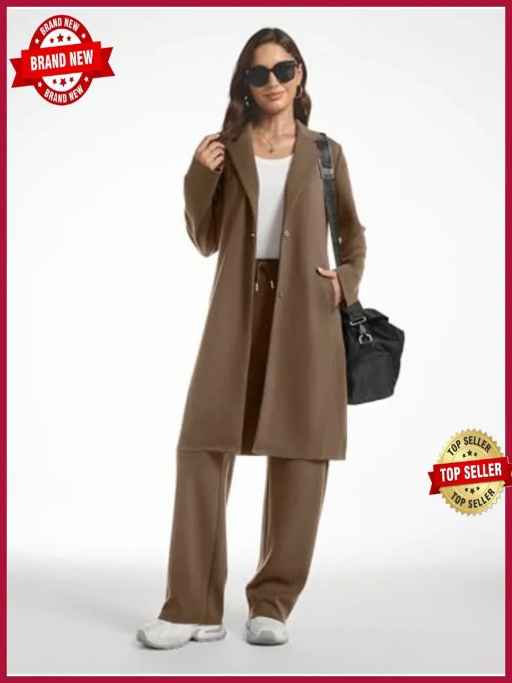 2 Piece Lounge Set Women Cardigan Coat Wide Leg Pants